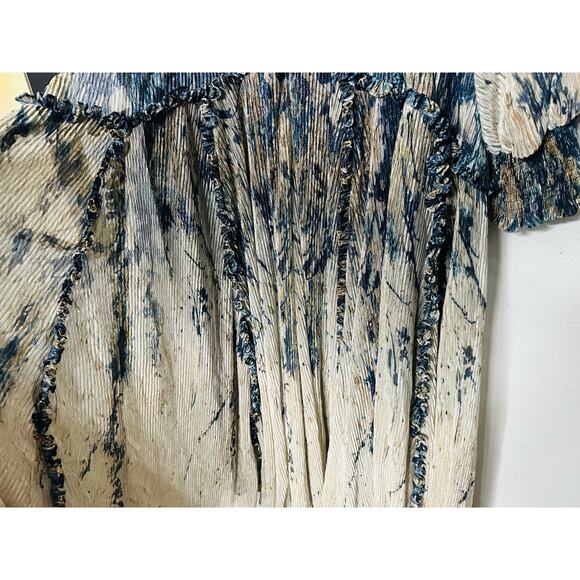 RENE RUIZ COLLECTION Blue Gold Swirled Floral Flowing Tiered Boho Maxi Dress 12 - Picture 14 of 16